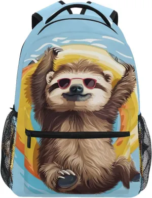 Sloth Swimming Ring School Kids Backpack for Boys Girls Laptop Backpack Lightweight Travel Bag for Women Men