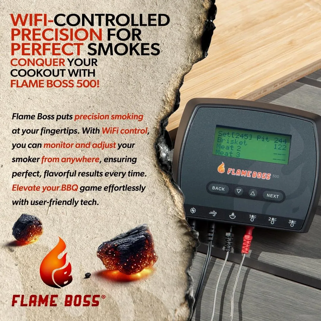 Smart BBQ Smoker Temperature Controller with Patented Variable Speed Fan, Flame Boss 500 Kamado WiFi with 2 Probes for Big Green Egg, Kamado Joe