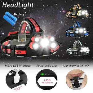 Smuxi Portable Headlight 3*T6 2*Q5 LED Head Lamp USB Rechargeable Flashlight Torch Head Light Fishing Lanterna Use 18650 Battery