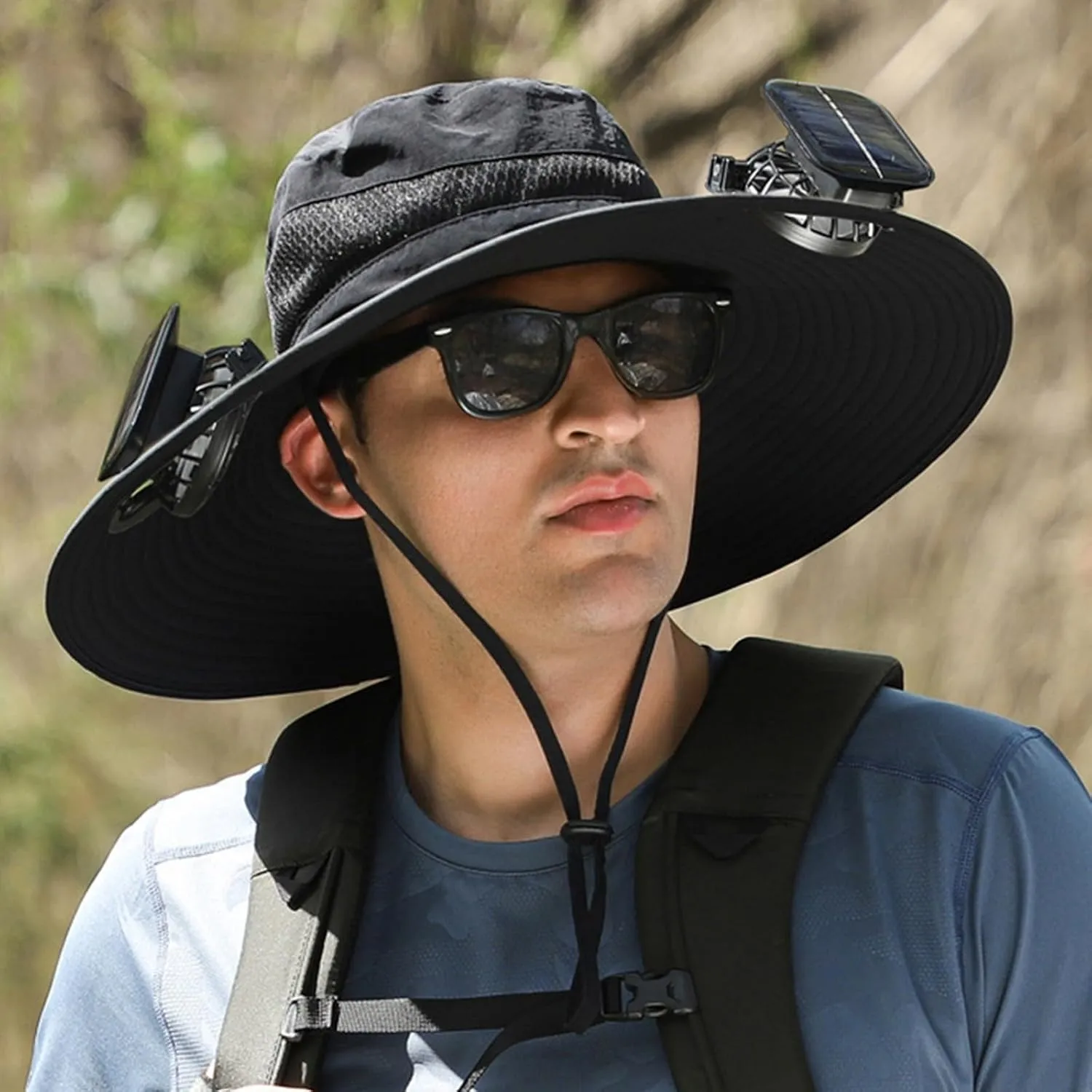 Solar Fan Outdoor Fishing Hat Wide Brim Solar Fan Sun Protection Hat-Solar & USB Charging,Ultralight Solar Fan Sun Hat