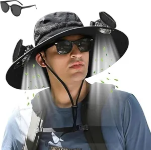 Solar Fan Outdoor Fishing Hat Wide Brim Solar Fan Sun Protection Hat-Solar & USB Charging,Ultralight Solar Fan Sun Hat