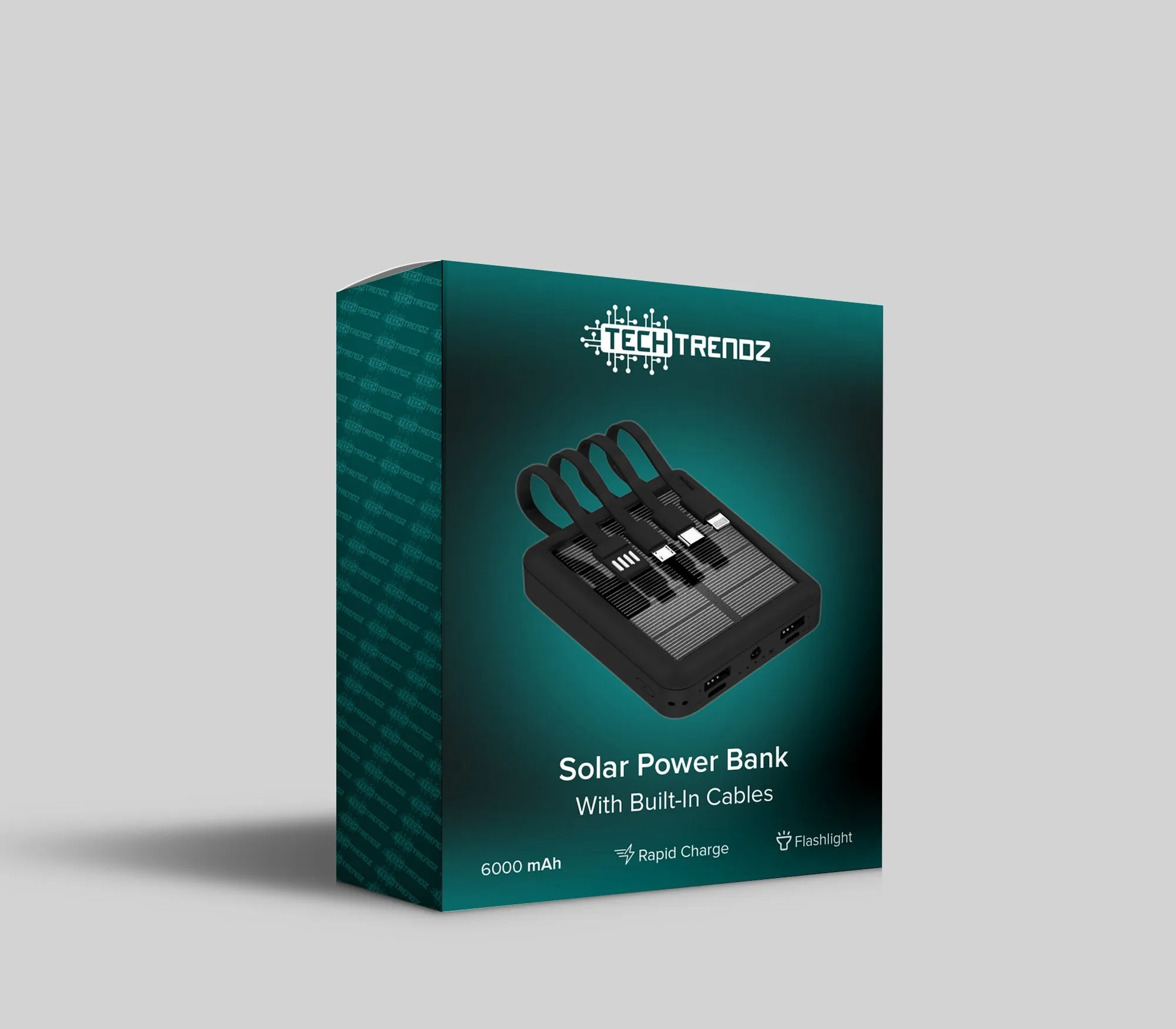 Solar Power Bank w/Built-in Cables