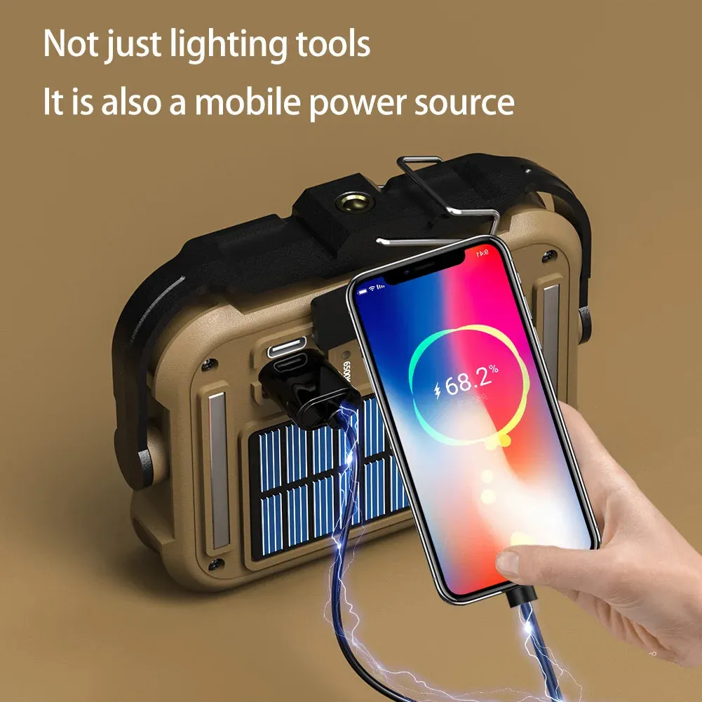 Solar Work Light Outdoor Floodlight IPX4 Waterproof Emergency Power Bank