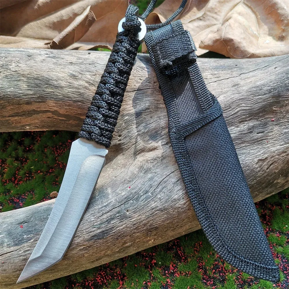 Stainless Steel Fixed Blade Knife (model 8CR15MOV). for Hunting, Hiking, and Camping (with Nylon Sheath)