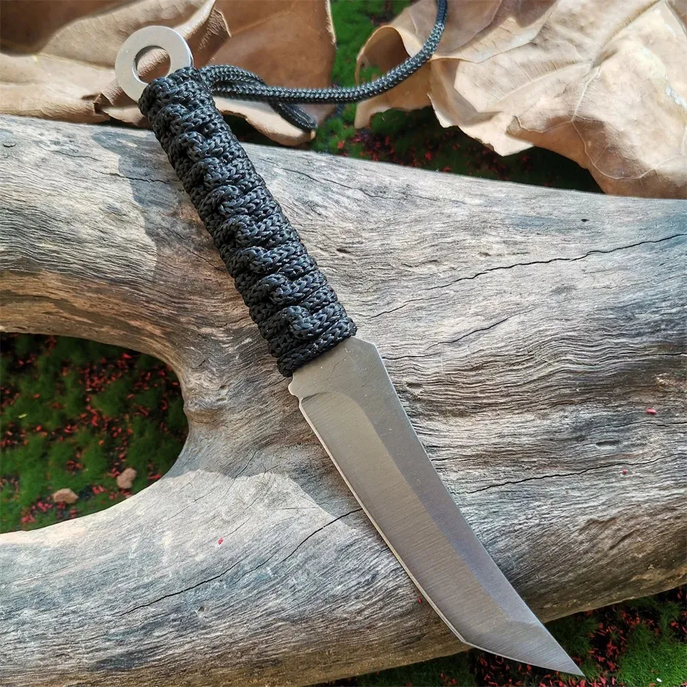 Stainless Steel Fixed Blade Knife (model 8CR15MOV). for Hunting, Hiking, and Camping (with Nylon Sheath)