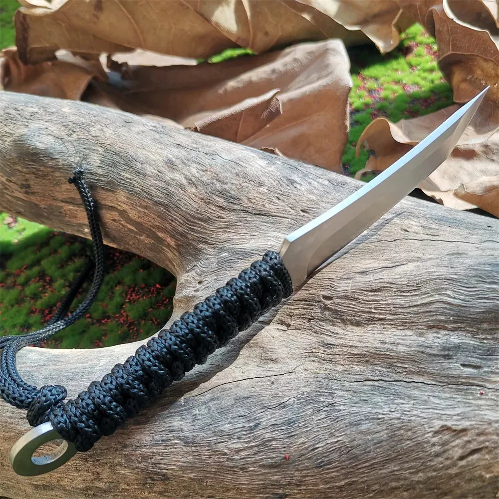 Stainless Steel Fixed Blade Knife (model 8CR15MOV). for Hunting, Hiking, and Camping (with Nylon Sheath)