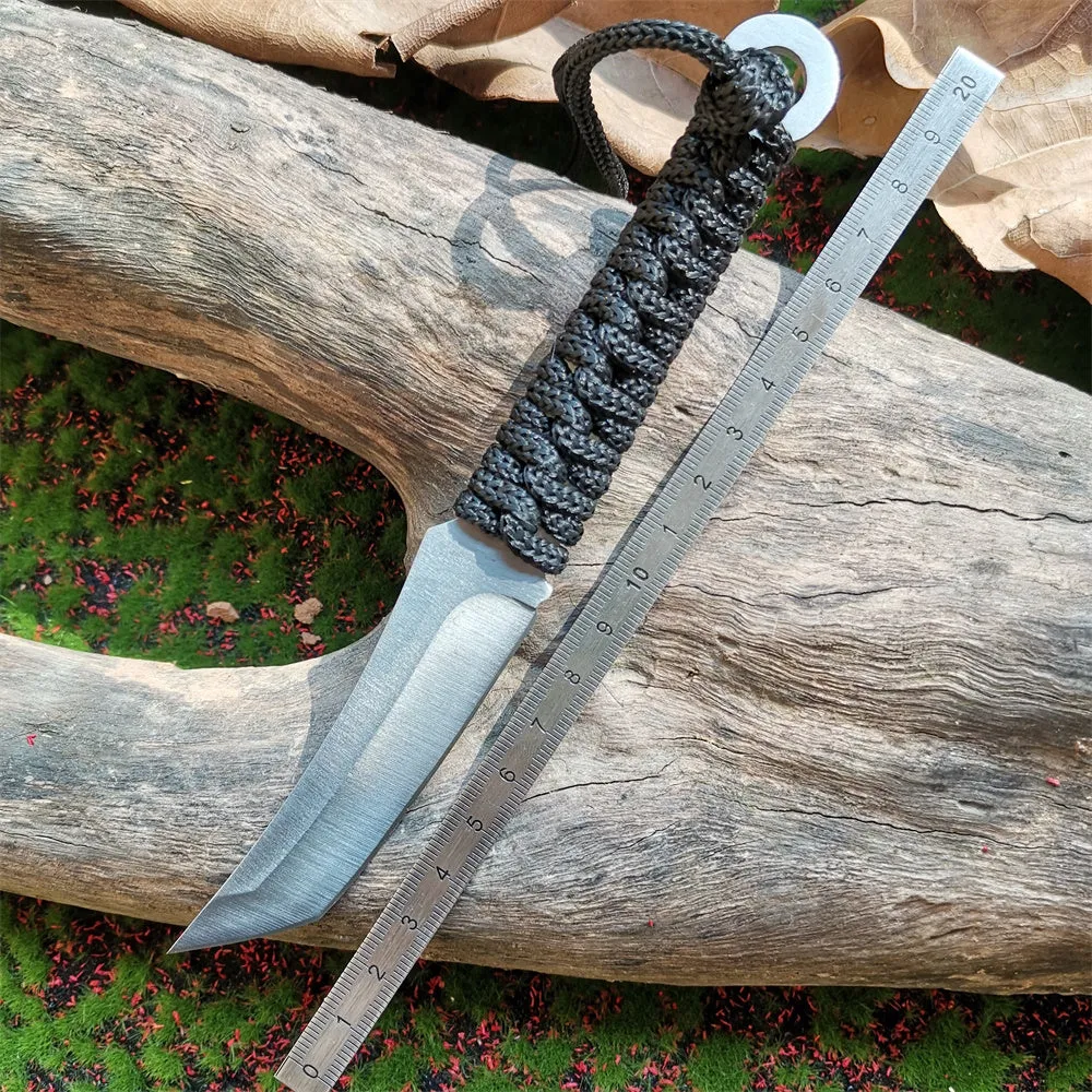 Stainless Steel Fixed Blade Knife (model 8CR15MOV). for Hunting, Hiking, and Camping (with Nylon Sheath)