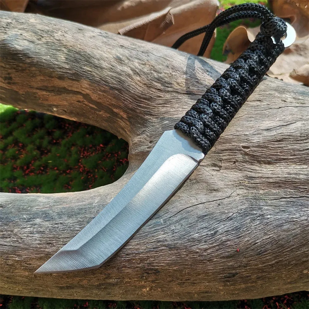 Stainless Steel Fixed Blade Knife (model 8CR15MOV). for Hunting, Hiking, and Camping (with Nylon Sheath)