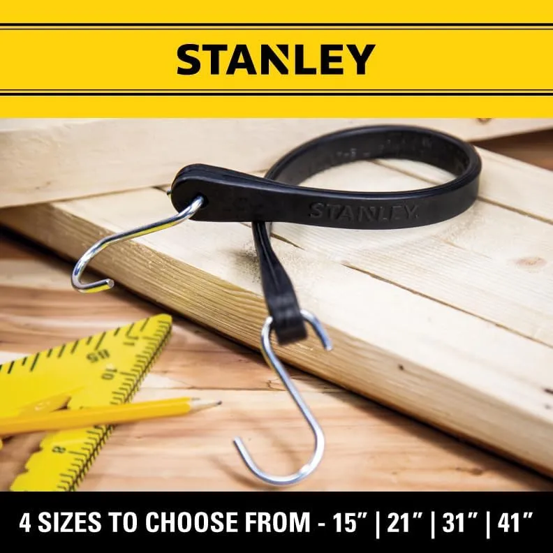 STANLEY S300415 Black 15" All-Weather Rubber Bungee Cords with S-Hooks for Securing Tarps, Flatbed Hauler and Boat Covers, Storage, and Cargo, 10 Pack