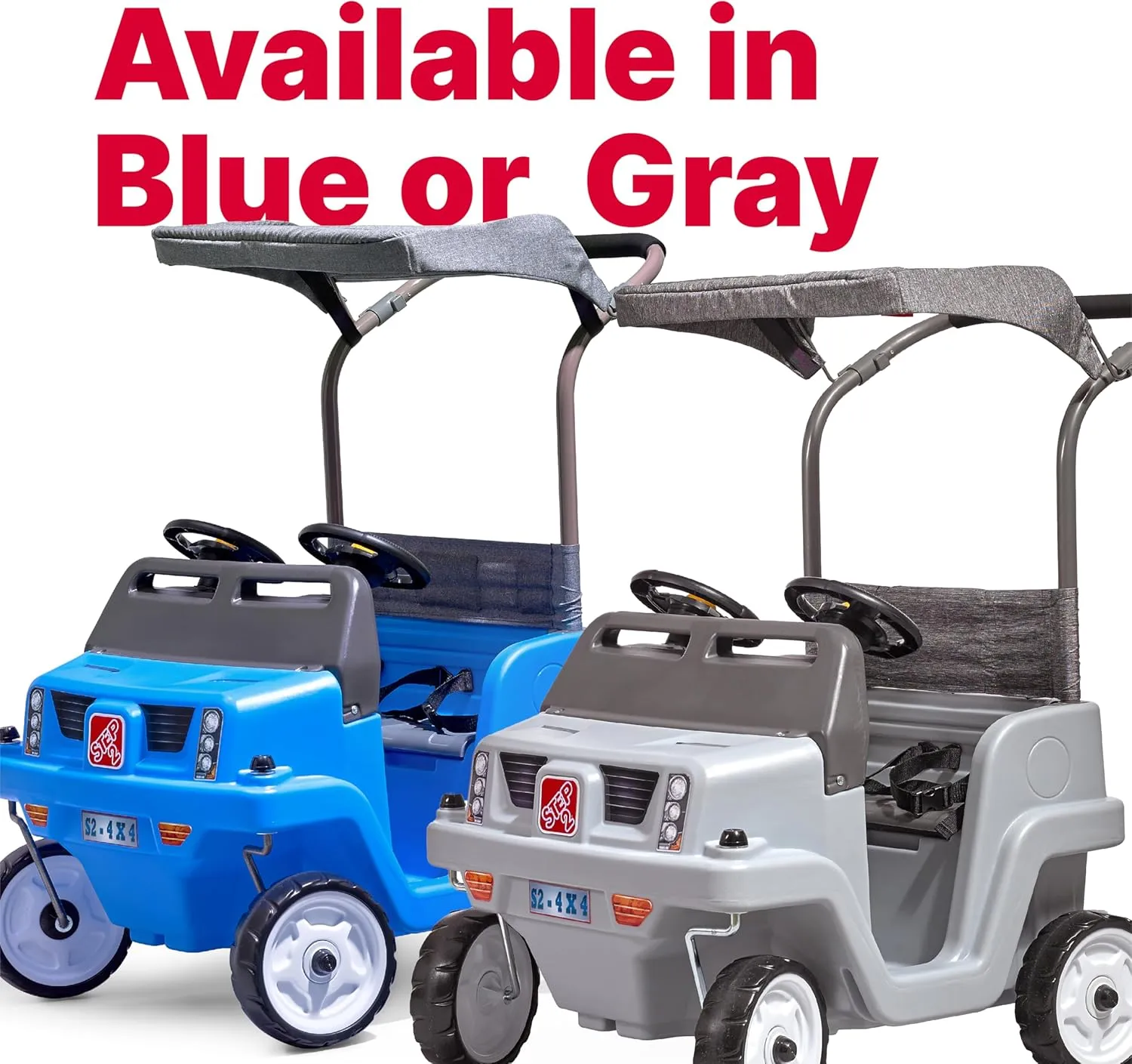 Step2 Side-by-Side Push Around SUV, Kids Push Car, 2 Seats, Stroller Substitute, Includes Seat Belts & Horns, Made of Durable Plastic, Max Weight 100 lbs., For Toddlers 1.5-5 Years Old, Blue