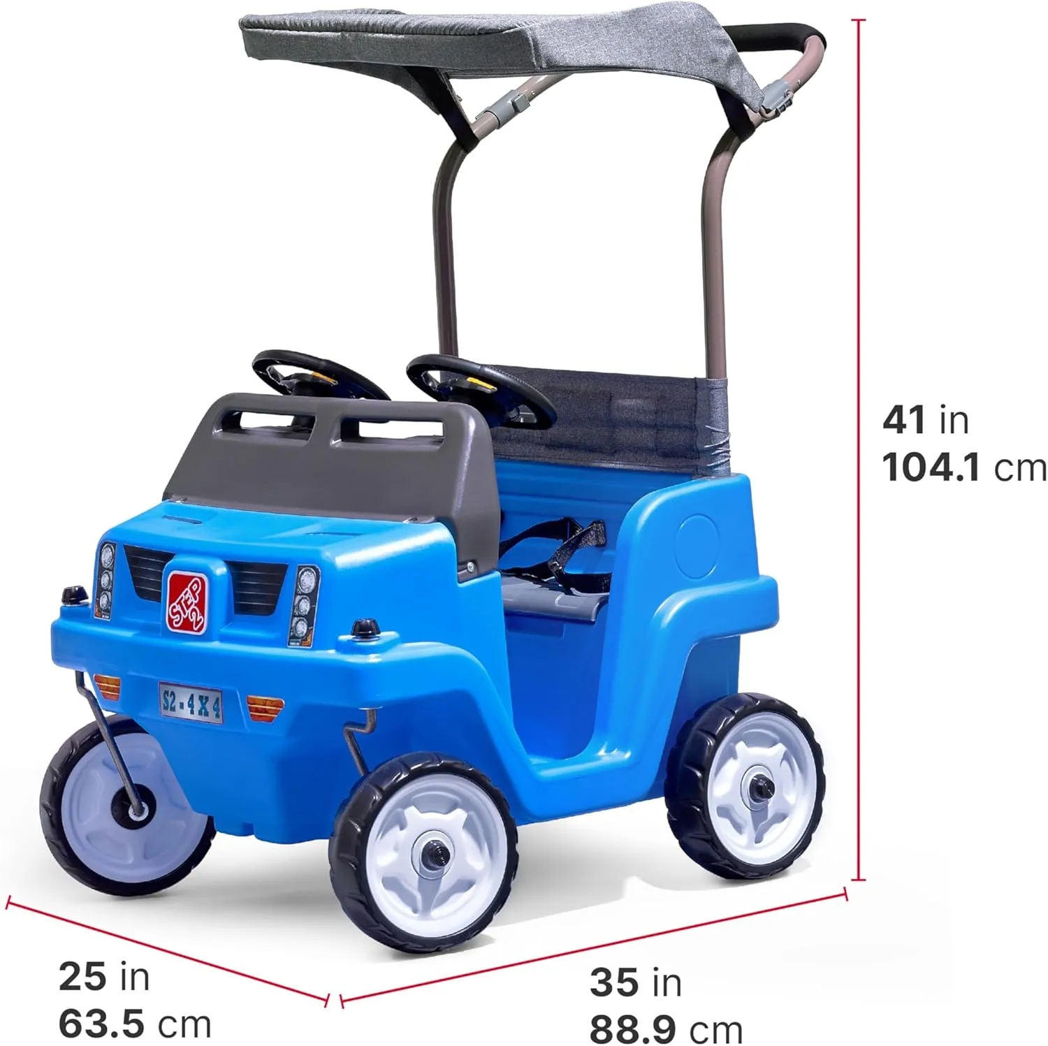 Step2 Side-by-Side Push Around SUV, Kids Push Car, 2 Seats, Stroller Substitute, Includes Seat Belts & Horns, Made of Durable Plastic, Max Weight 100 lbs., For Toddlers 1.5-5 Years Old, Blue