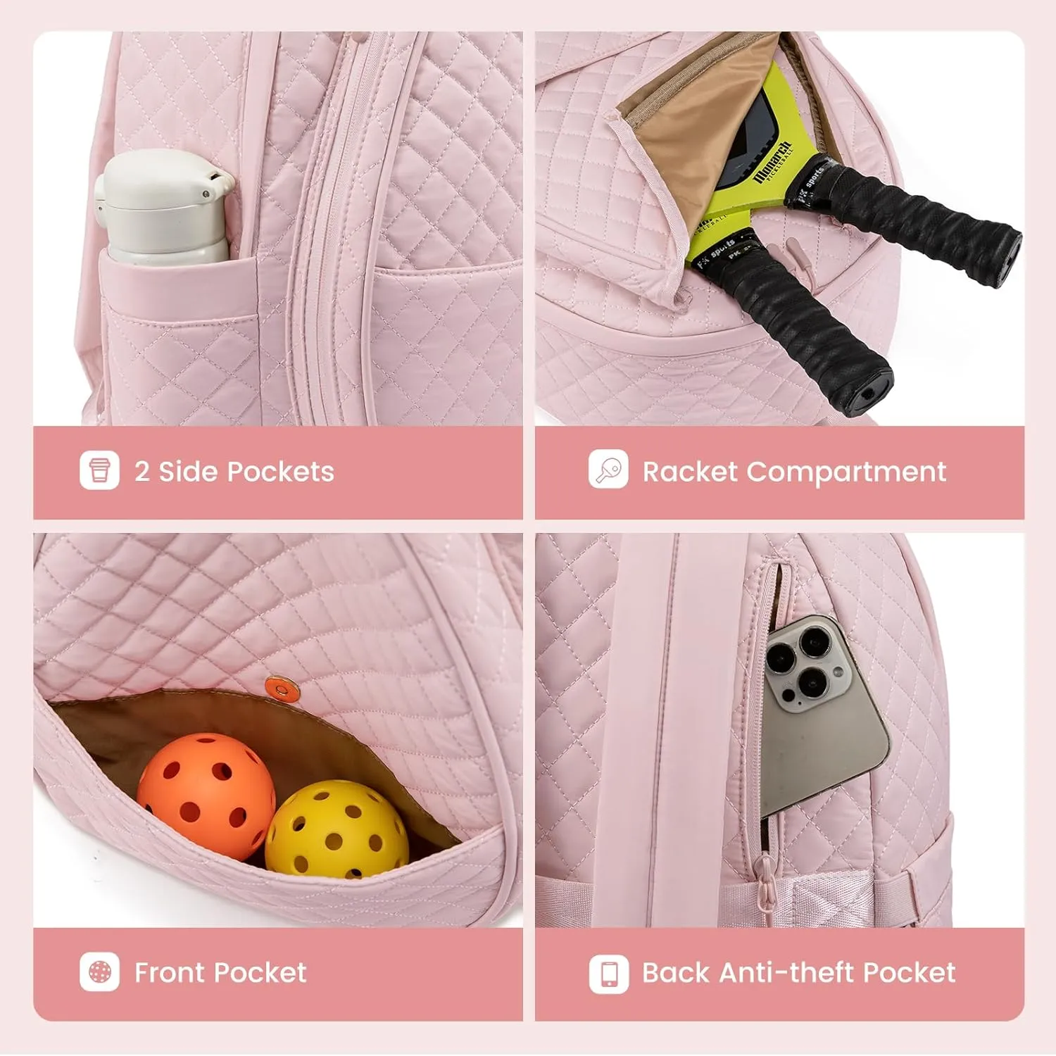 Sucipi Tennis Bags for Women, Quilted Tennis Racket Bag Backpack for Tennis Racquet, Pickleball Paddles, Badminton