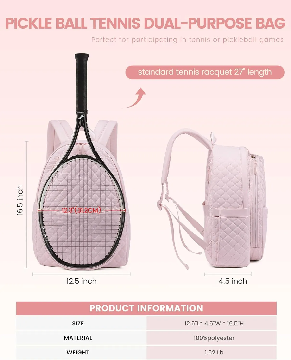 Sucipi Tennis Bags for Women, Quilted Tennis Racket Bag Backpack for Tennis Racquet, Pickleball Paddles, Badminton