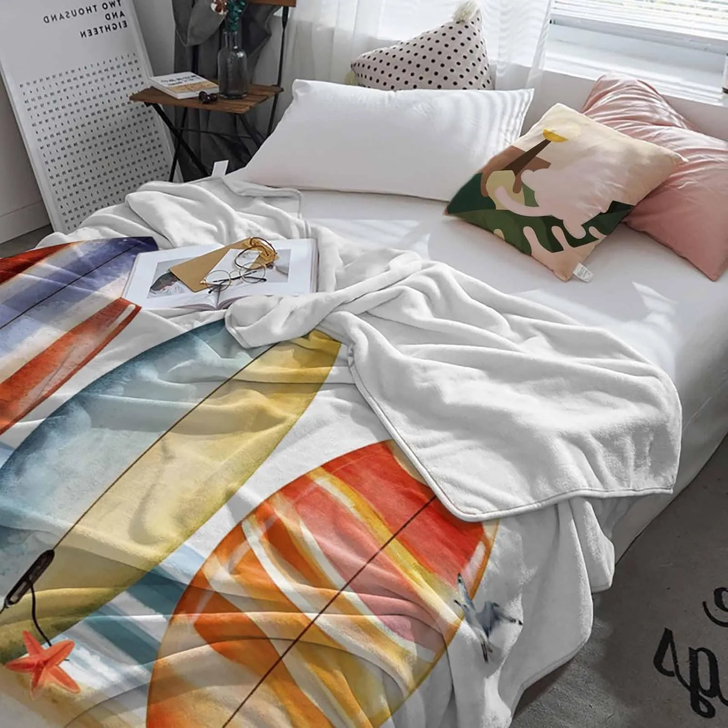 Summer Throw Blanket for Couch, Canoeing Striped Beach Soft Cozy Bed Blanket All Seasons Use Lightweight Flannel Blanket for Travel Camping Picnics, 30" x 40"