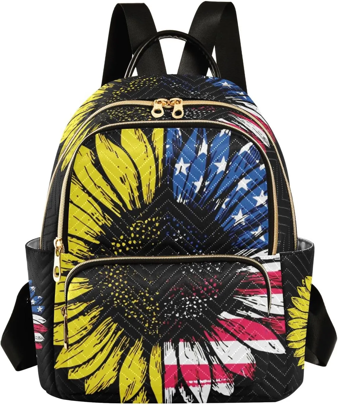 Sunflower American Flag Mini Backpack for Women, LightWeight Travel Backpack Purse Shoulder Bag Small Casual Daypack for Womens