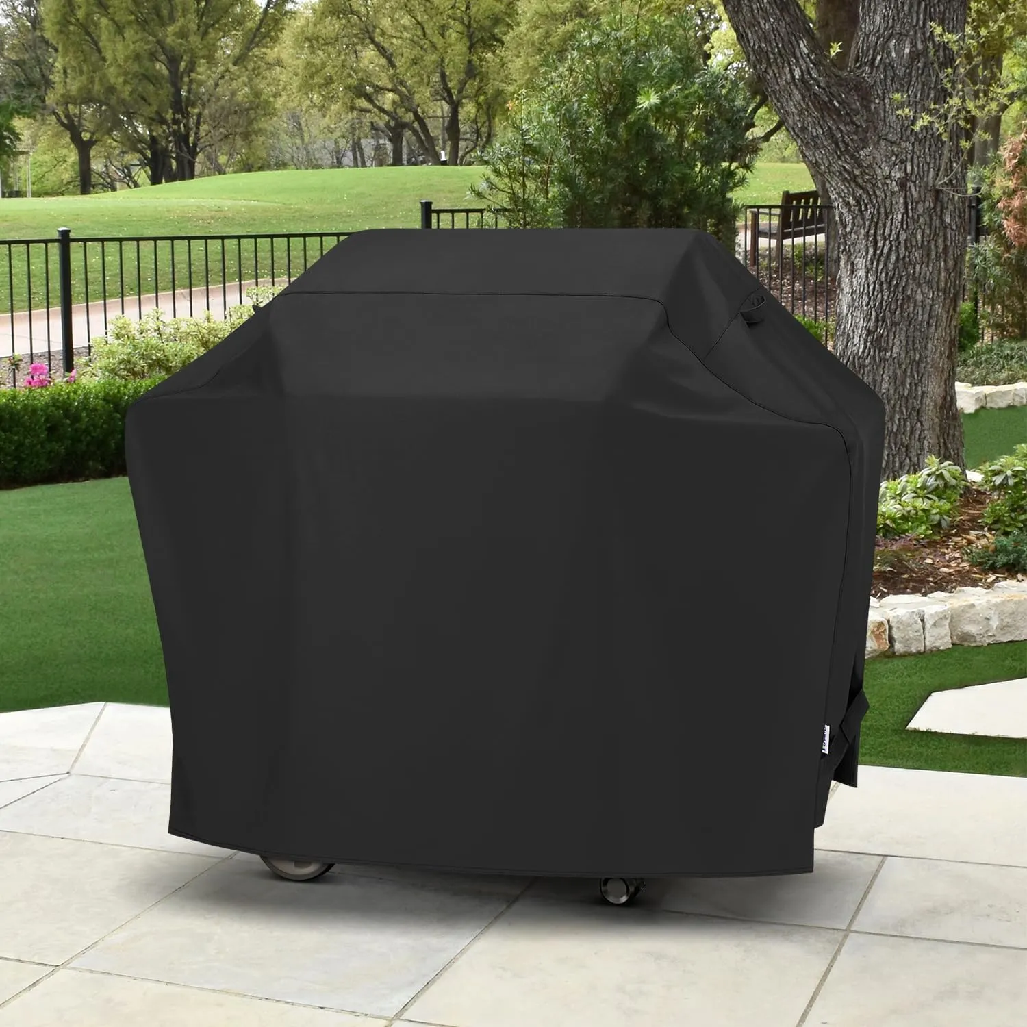 SunPatio Barbecue Grill Cover 65 Inch, Outdoor Heavy Duty Waterproof Charcoal Gas Grill Cover, Fade Resistant, All Weather Protection Compatible for Weber Charbroil Nexgrill and More, Black