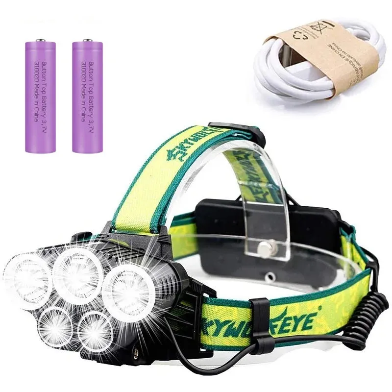 Super Bright 5X LED Headlamp Rechargeable LED Headlight Flashlight USB Head Lamp