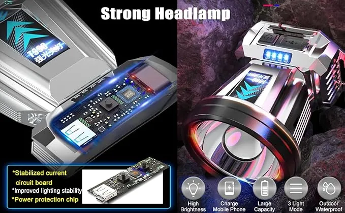 Super Bright Headlamp High Power Headlight LED Rechargeable Motion Sensor Hunting Head lamp Flashlight Spotlight Waterproof Light for Outdoor Fishing Camping Hiking