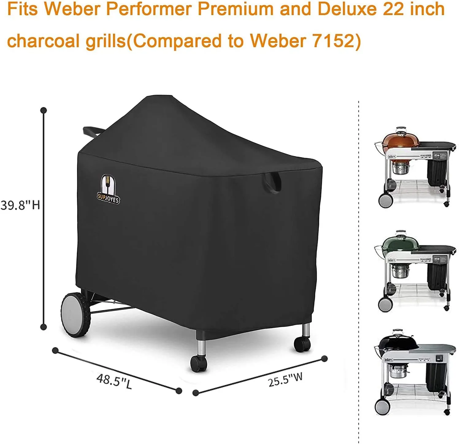 SUPJOYES Grill Cover for Weber Performer Deluxe Charcoal, 22 Inch BBQ Covers, Premium Heavy Duty Waterproof Accessories for Weber 7152 Performer Charcoal Grills
