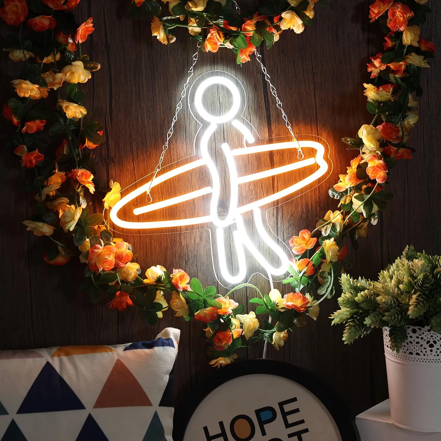 Surfer Neon Sign for Bedroom, Aesthetic Dimmable Neon Light for Wall Decor Neon Anime Sign, LED Signs for Bedroom Wall 13 * 12 Inches Orange