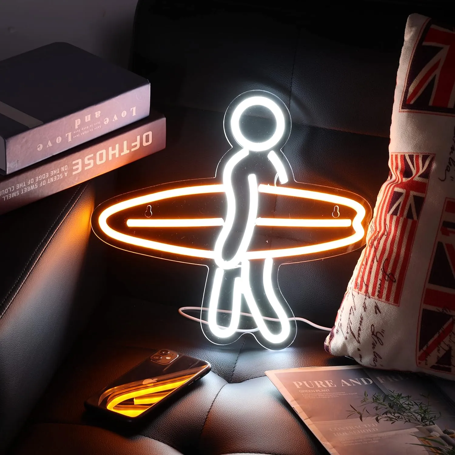 Surfer Neon Sign for Bedroom, Aesthetic Dimmable Neon Light for Wall Decor Neon Anime Sign, LED Signs for Bedroom Wall 13 * 12 Inches Orange