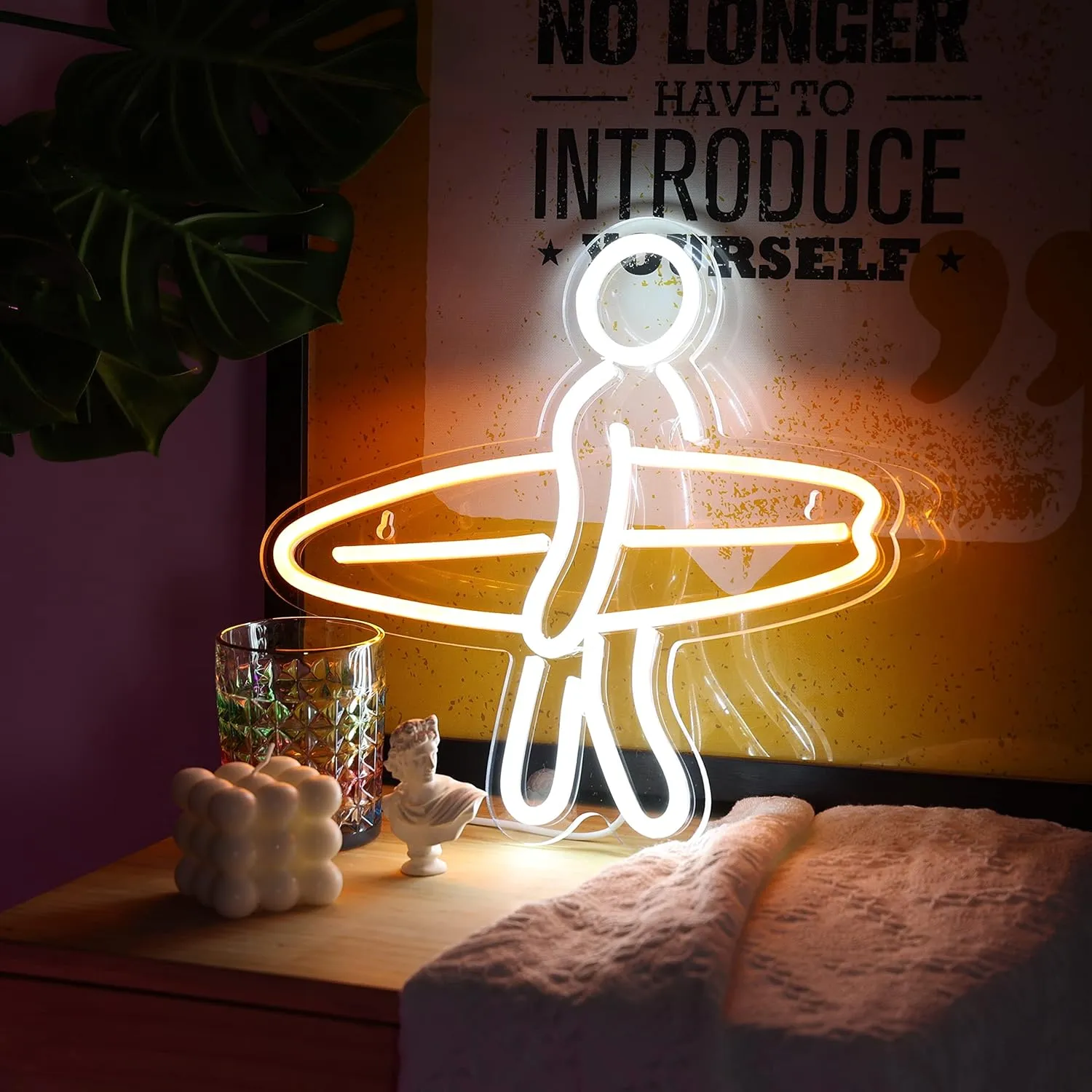 Surfer Neon Sign for Bedroom, Aesthetic Dimmable Neon Light for Wall Decor Neon Anime Sign, LED Signs for Bedroom Wall 13 * 12 Inches Orange