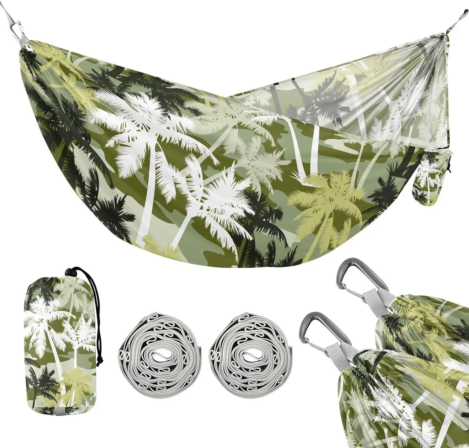 susiyo Portable Camping Hammock Palm Tree Camouflage Printed Lightweight Hammock Comfortable Travel Swing with Tree Straps for Camping Hiking Backpacking Travel or Beach - Up to 330lbs
