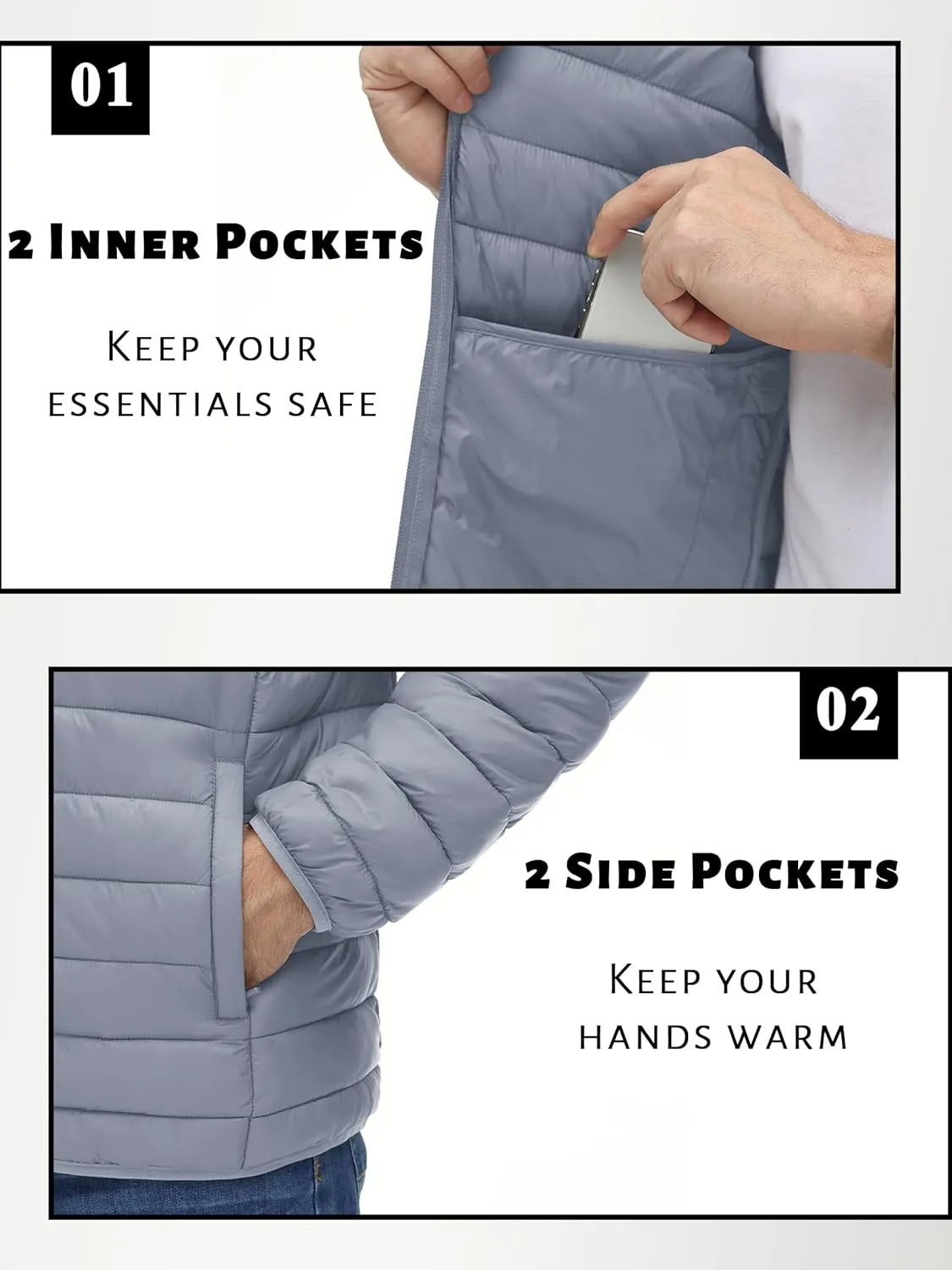 TACVASEN Men's Hooded Puffer Water-Repellent Down Alternative Jacket Insulated Lightweight Windbreaker Quilted Coat
