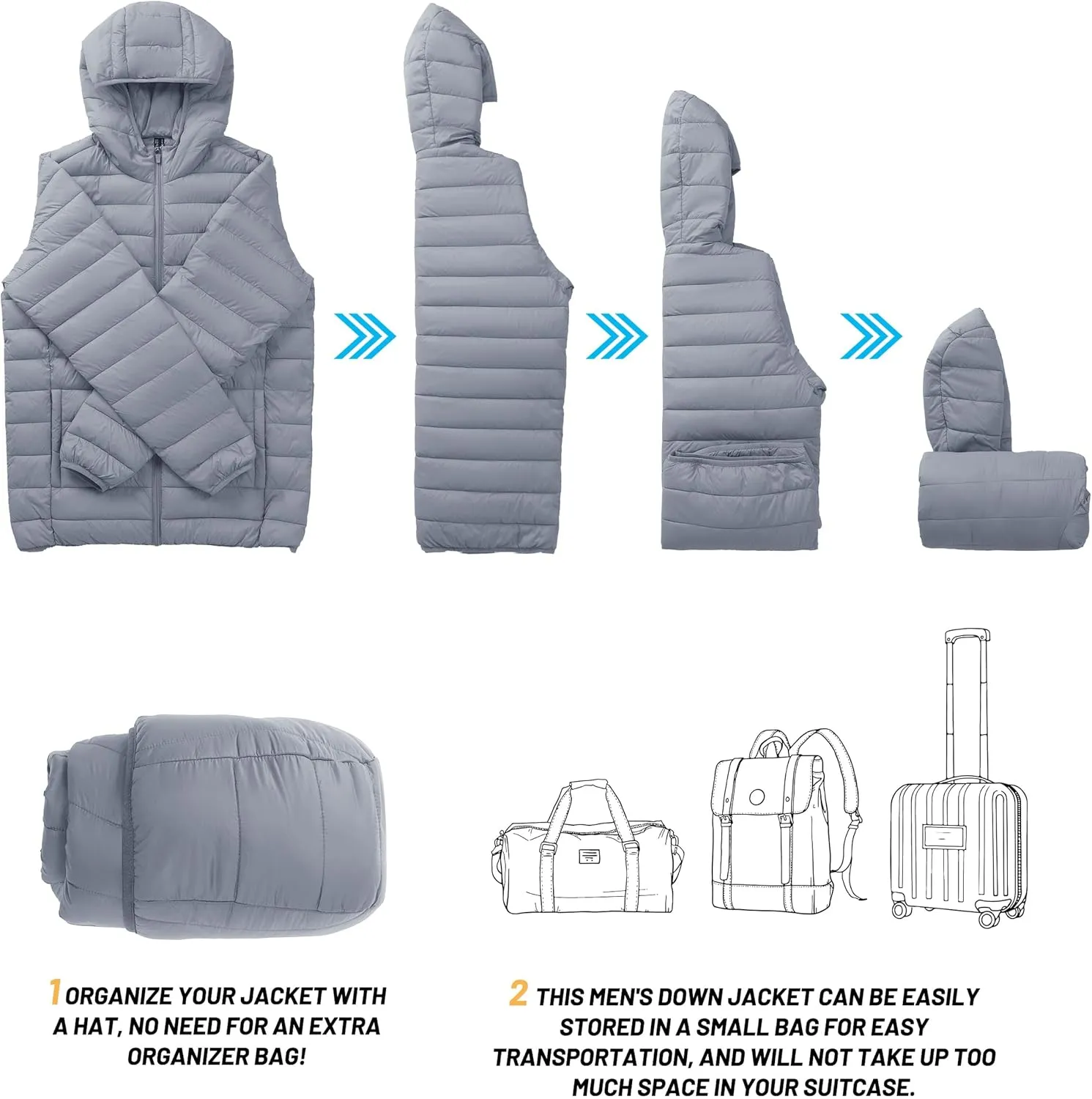 TACVASEN Men's Hooded Puffer Water-Repellent Down Alternative Jacket Insulated Lightweight Windbreaker Quilted Coat
