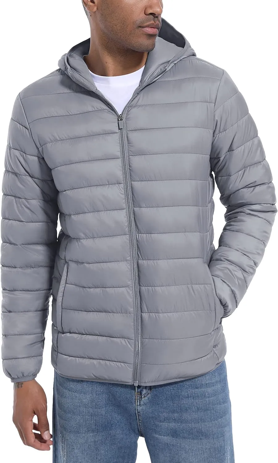 TACVASEN Men's Hooded Puffer Water-Repellent Down Alternative Jacket Insulated Lightweight Windbreaker Quilted Coat
