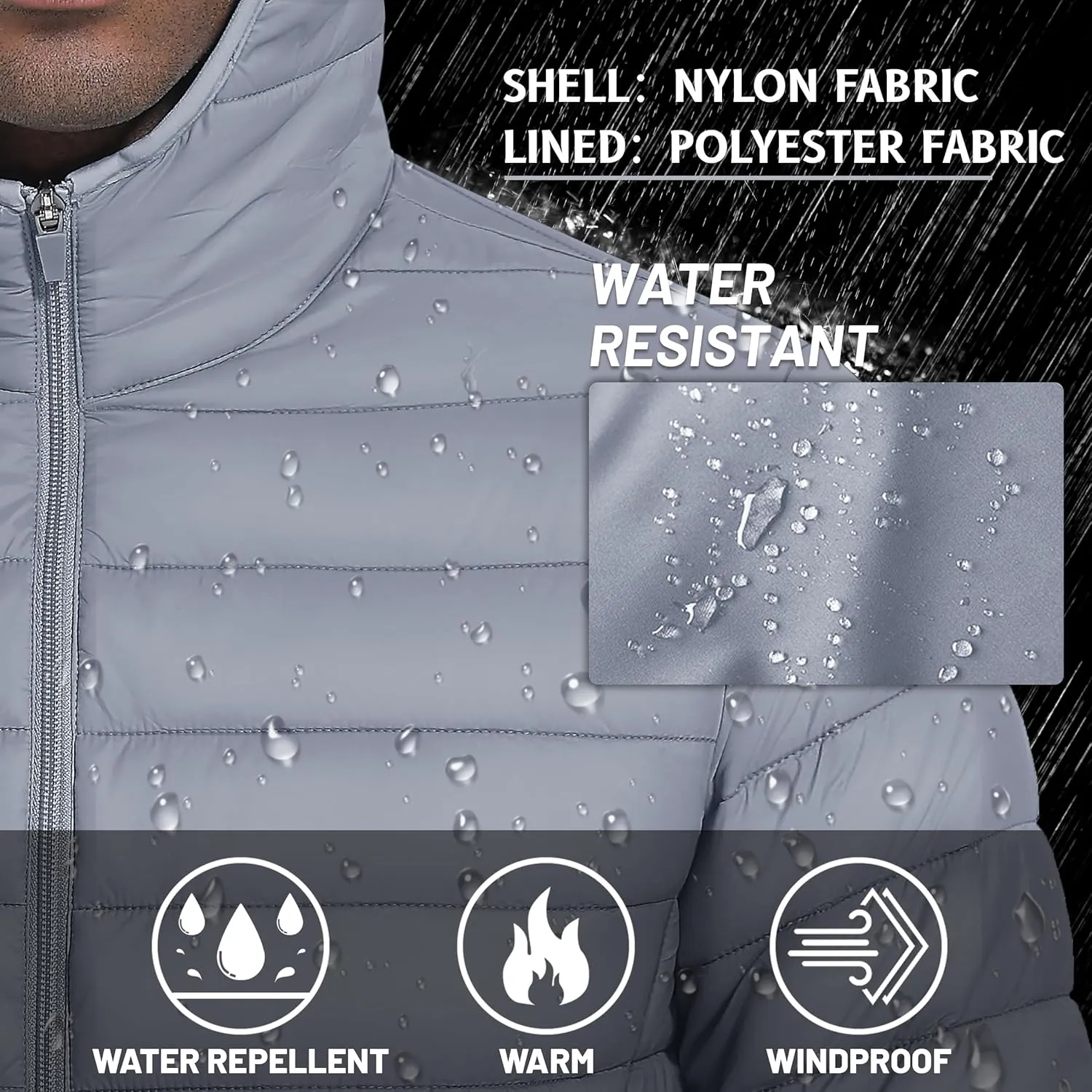 TACVASEN Men's Hooded Puffer Water-Repellent Down Alternative Jacket Insulated Lightweight Windbreaker Quilted Coat