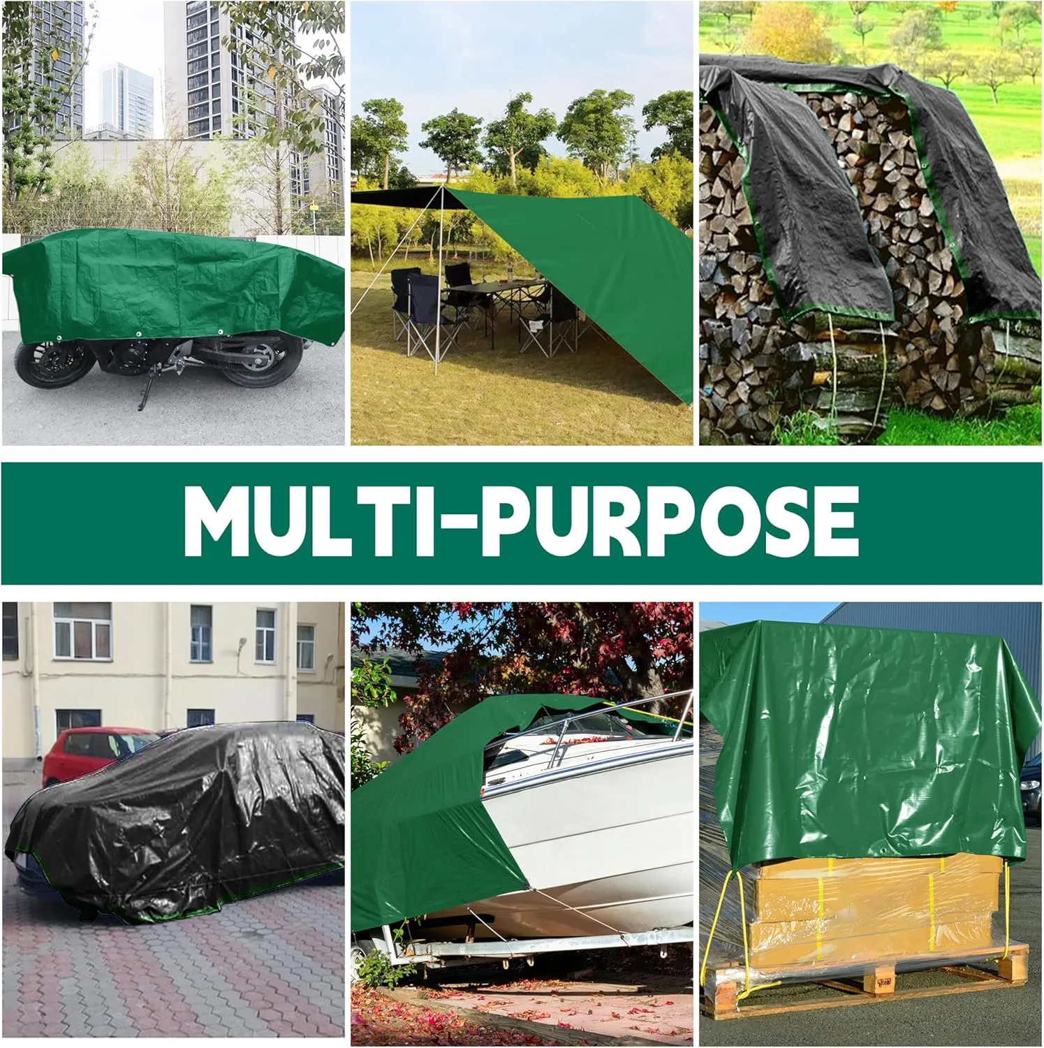 Tarp 10x12 ft Heavy Duty 100% Waterproof 10mil,UV Resistant,Durable Grommets and Reinforced Edges Green/Black Tarp for Camping, Swimming Pools,Car Coverage -by MVPNET