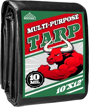 Tarp 10x12 ft Heavy Duty 100% Waterproof 10mil,UV Resistant,Durable Grommets and Reinforced Edges Green/Black Tarp for Camping, Swimming Pools,Car Coverage -by MVPNET