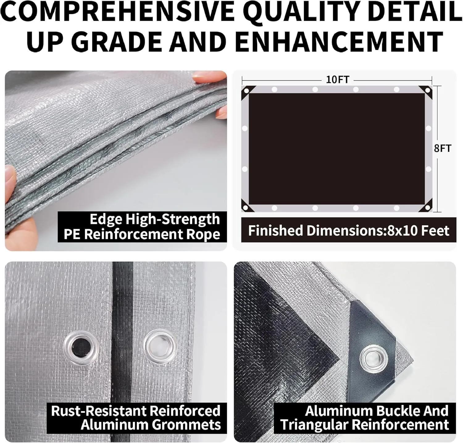 Tarp Heavy Duty 8x10ft Waterproof Tarps,10mil Uv Resistant,Multipurpose Silver/Black Tarps for Cars,Camping,Roof,Ship,Garden.by-MVPNET