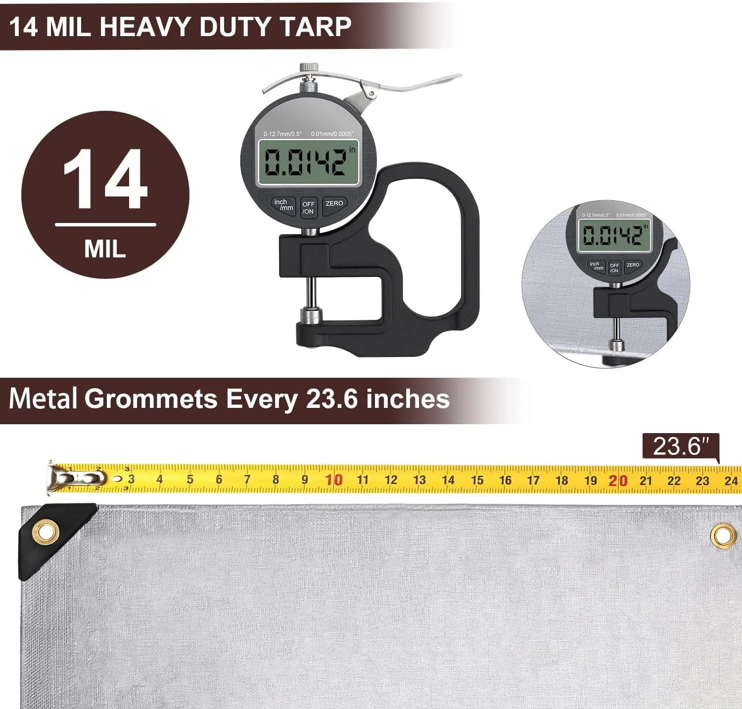 Tarp Waterproof 12x16Ft, Heavy Duty Tarp Cover Extra Thick 14 Mil Tear and UV Resistant, Outdoor Tarps with Grommets and Reinforced Edges for Roof, Camping, Patio, Pool, Boat