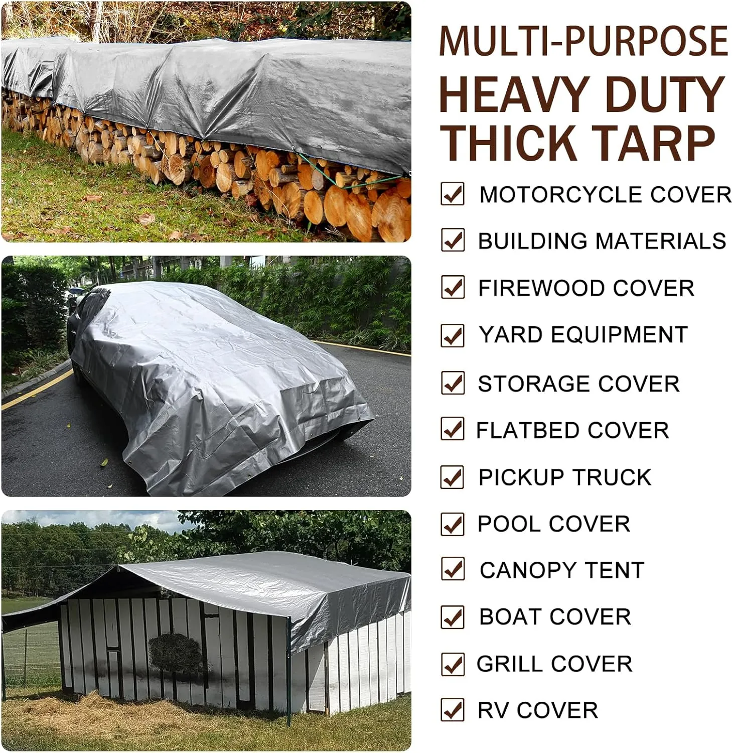 Tarp Waterproof 12x16Ft, Heavy Duty Tarp Cover Extra Thick 14 Mil Tear and UV Resistant, Outdoor Tarps with Grommets and Reinforced Edges for Roof, Camping, Patio, Pool, Boat