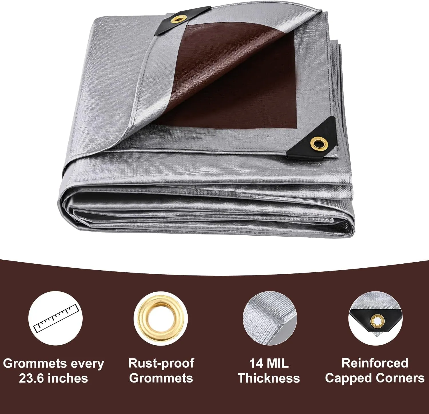 Tarp Waterproof 12x16Ft, Heavy Duty Tarp Cover Extra Thick 14 Mil Tear and UV Resistant, Outdoor Tarps with Grommets and Reinforced Edges for Roof, Camping, Patio, Pool, Boat