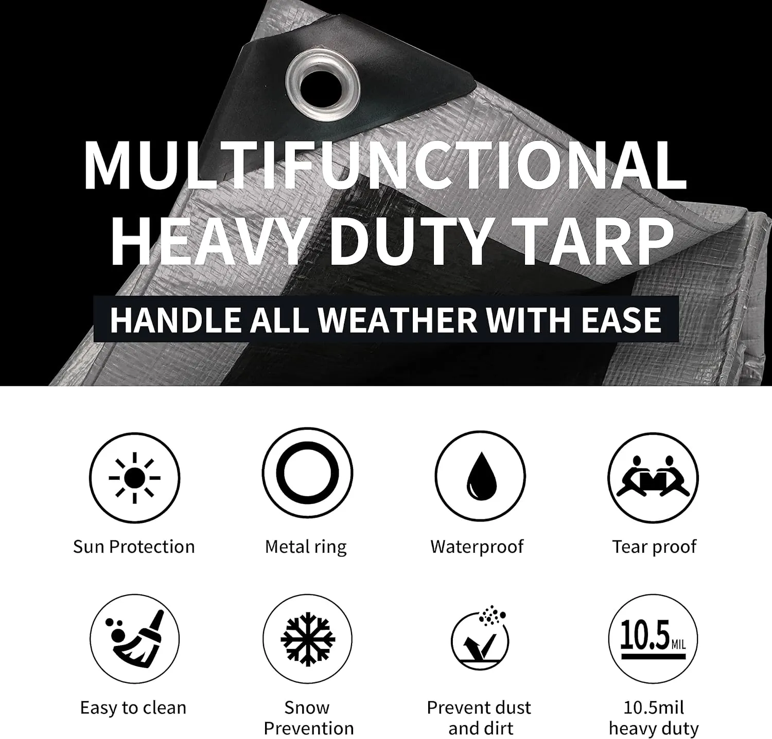 TARPAL 12x25 Feet Tarps Silver 10.5Mil Multipurpose Protective Cover Heavy Duty Tarp Waterproof,Snow or UV Protection,Durable Reinforced Edges