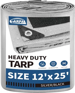 TARPAL 12x25 Feet Tarps Silver 10.5Mil Multipurpose Protective Cover Heavy Duty Tarp Waterproof,Snow or UV Protection,Durable Reinforced Edges