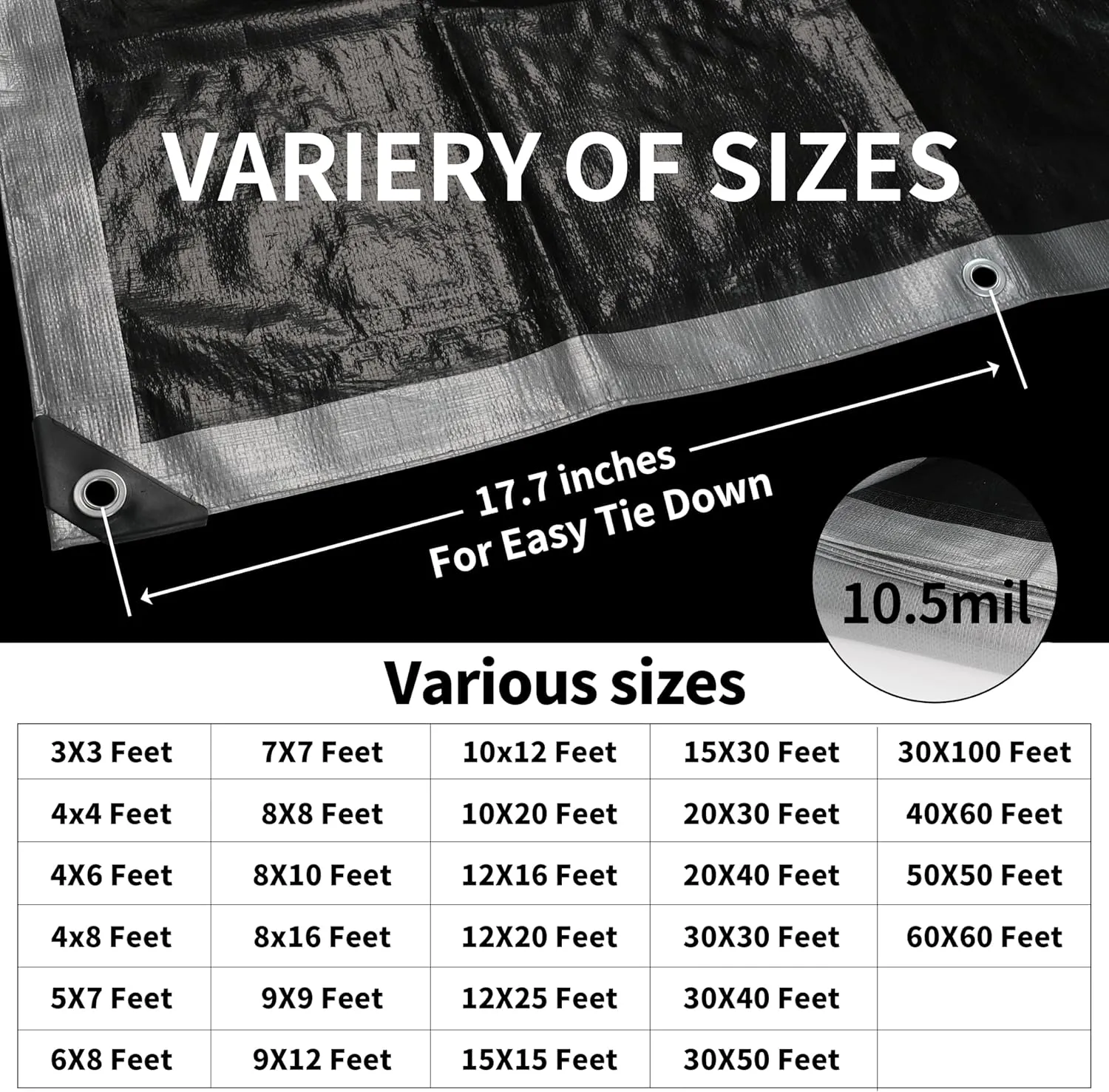 TARPAL 12x25 Feet Tarps Silver 10.5Mil Multipurpose Protective Cover Heavy Duty Tarp Waterproof,Snow or UV Protection,Durable Reinforced Edges