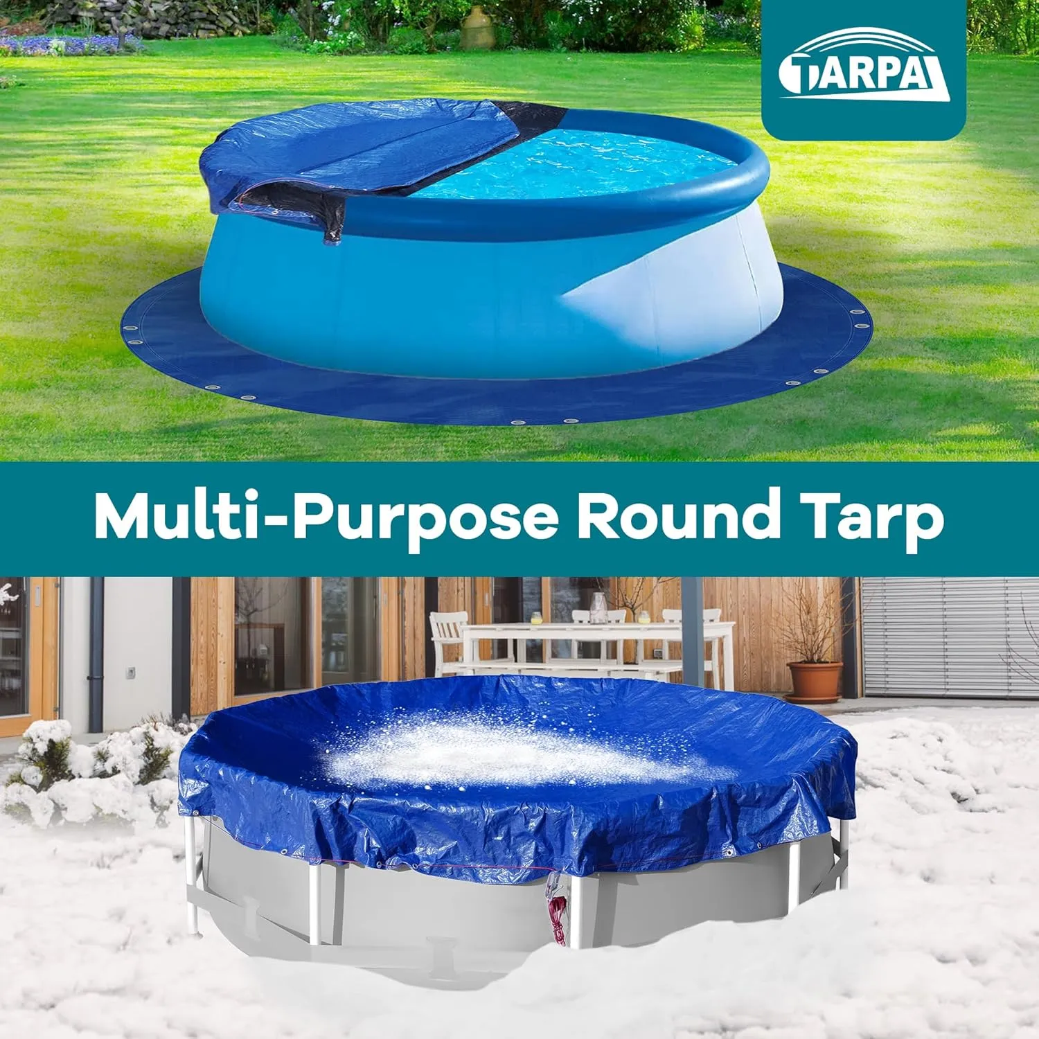 TARPAL 22ft Round tarp Waterproof 8mil Poly Tarps Pool Cover Multifunctional Tarpaulin Pool Covers for Above Ground Pools Dust and UV Resistance .（Blue/Black）