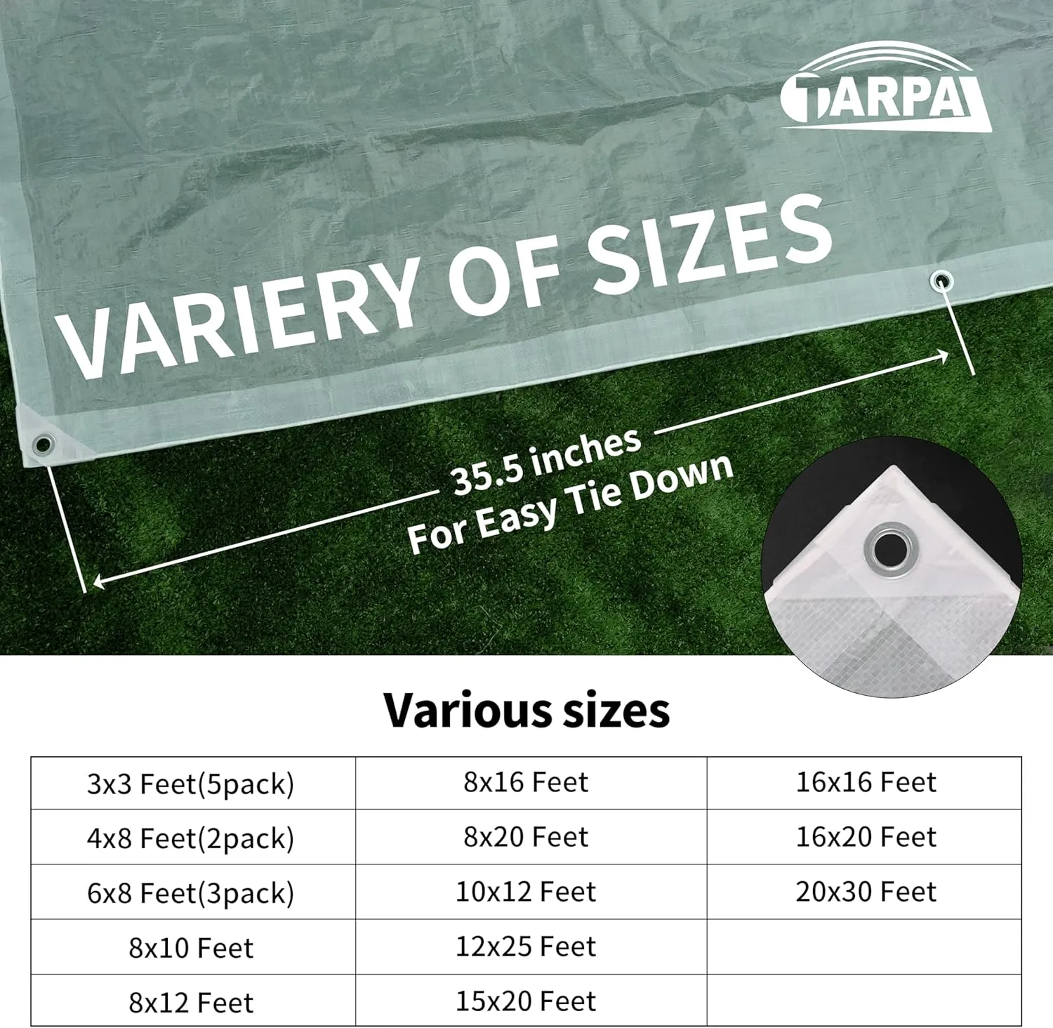 TARPAL 4'x8'（2pack） Semi Clear White Tarp Waterproof Green House Cover with Grommets 7.5mil Clear Poly tarps for Gardening,Farm, Garden,Chicken Coops，Outdoor