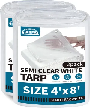 TARPAL 4'x8'（2pack） Semi Clear White Tarp Waterproof Green House Cover with Grommets 7.5mil Clear Poly tarps for Gardening,Farm, Garden,Chicken Coops，Outdoor