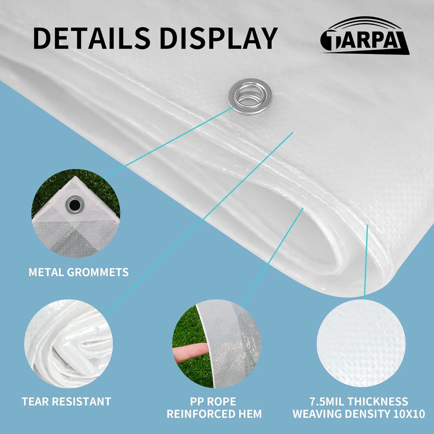 TARPAL 4'x8'（2pack） Semi Clear White Tarp Waterproof Green House Cover with Grommets 7.5mil Clear Poly tarps for Gardening,Farm, Garden,Chicken Coops，Outdoor