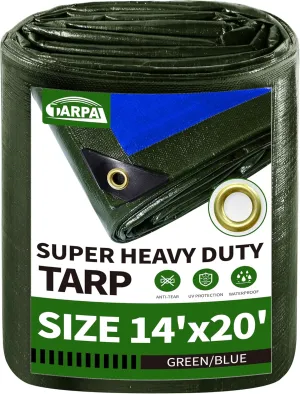 TARPAL Tarps 14x20 Feet Large Tarp 16mil Heavy Duty Tarp with Brass Grommets Every 17.7" Green Tarps UV Protection&Anti-Tear Cover for Firewood,Roof,Pool,Tarpaulin