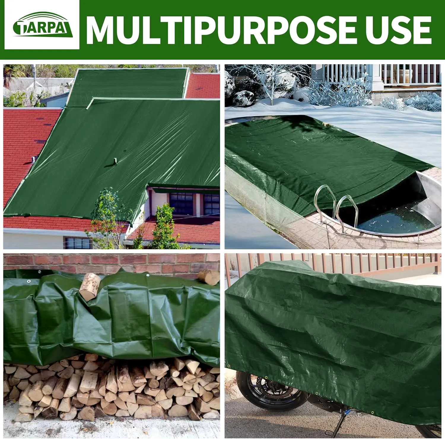 TARPAL Tarps 14x20 Feet Large Tarp 16mil Heavy Duty Tarp with Brass Grommets Every 17.7" Green Tarps UV Protection&Anti-Tear Cover for Firewood,Roof,Pool,Tarpaulin