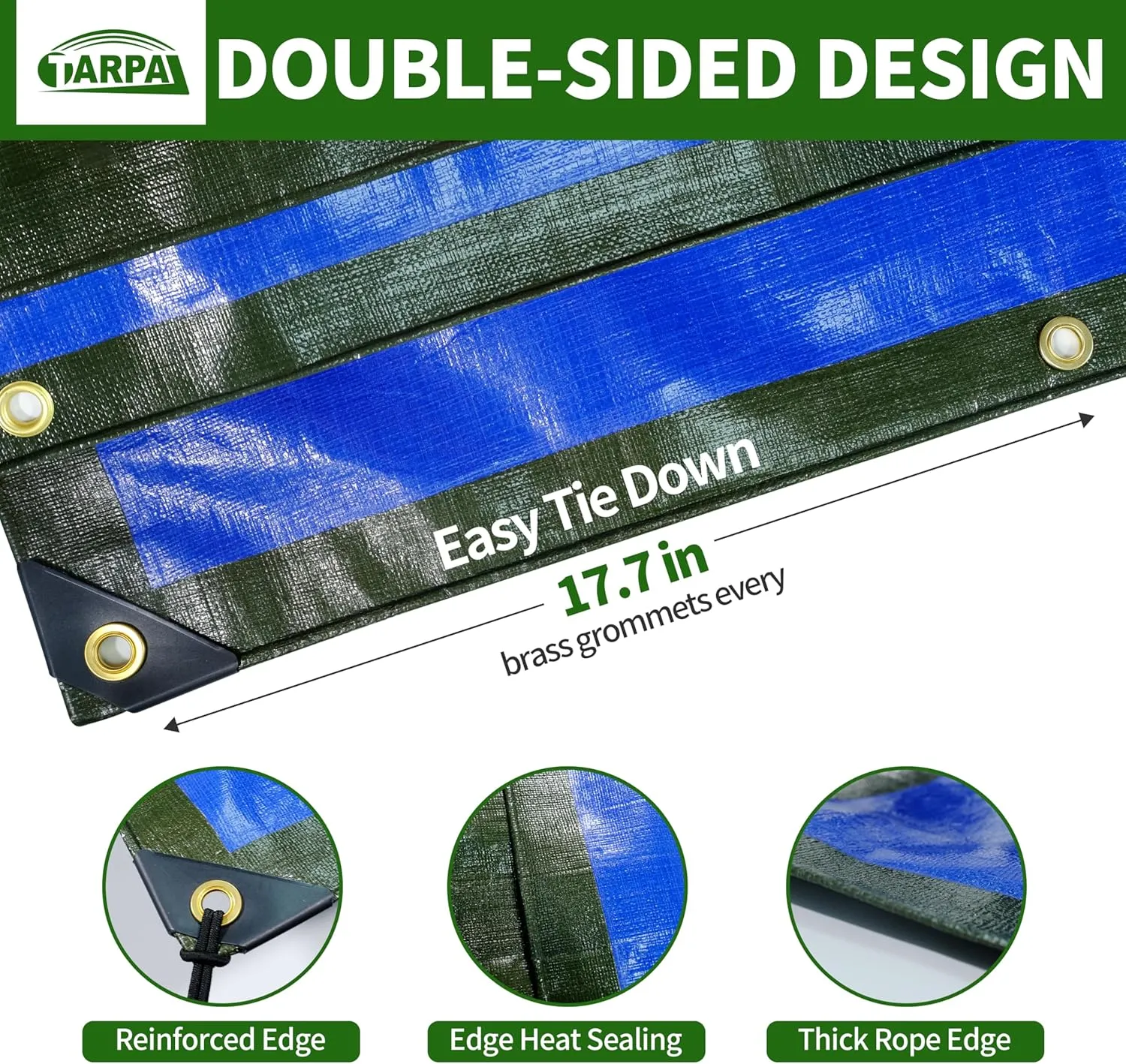 TARPAL Tarps 14x20 Feet Large Tarp 16mil Heavy Duty Tarp with Brass Grommets Every 17.7" Green Tarps UV Protection&Anti-Tear Cover for Firewood,Roof,Pool,Tarpaulin