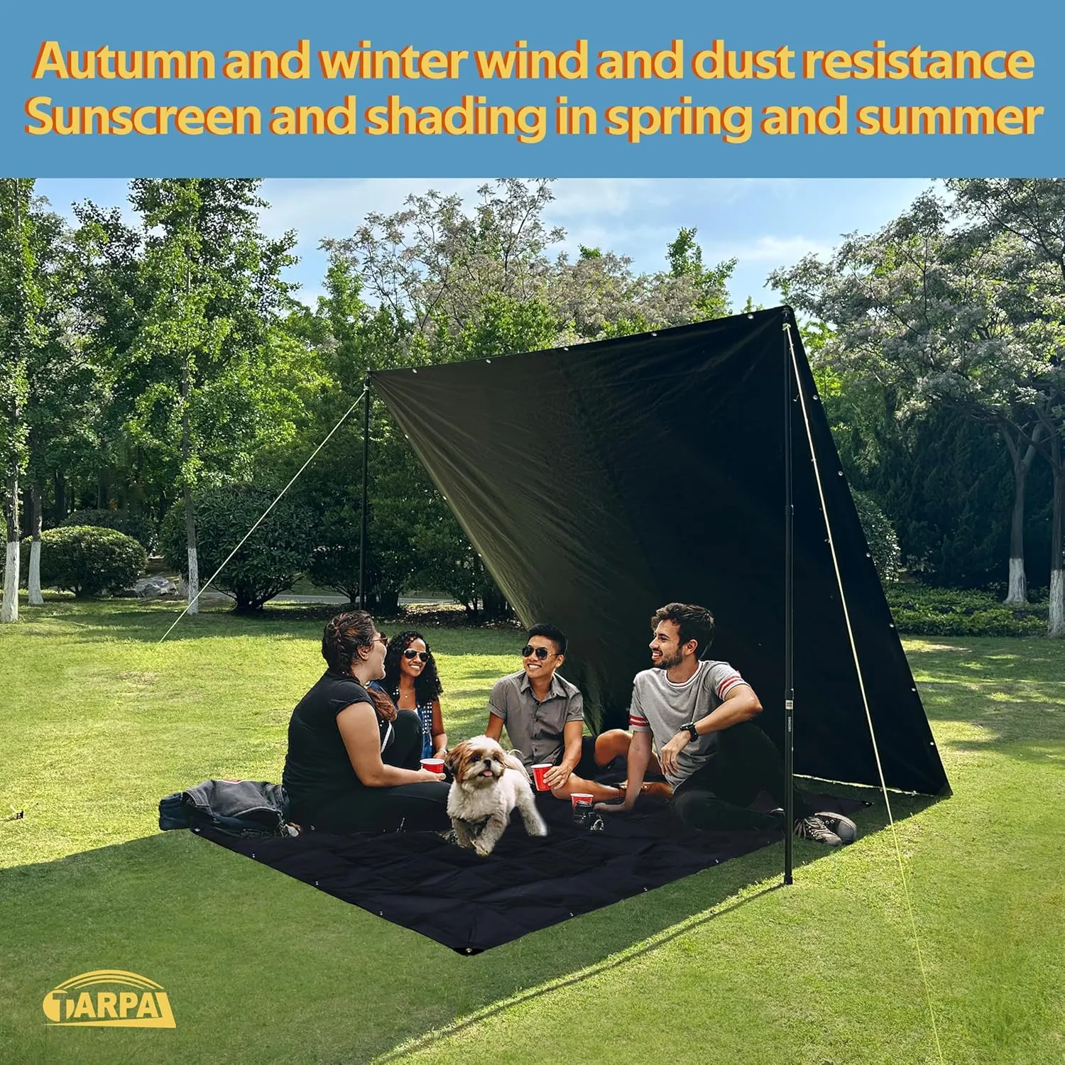 TARPAL Waterproof tarp 5x5（2Pack） Black Heavy Duty tarp 14mil polyethylene tarps Multifunctional Tarpaulin，Snow or UV Protection,Suitable for Outdoor Furniture, awnings,Roofs,Tents tarp Cover
