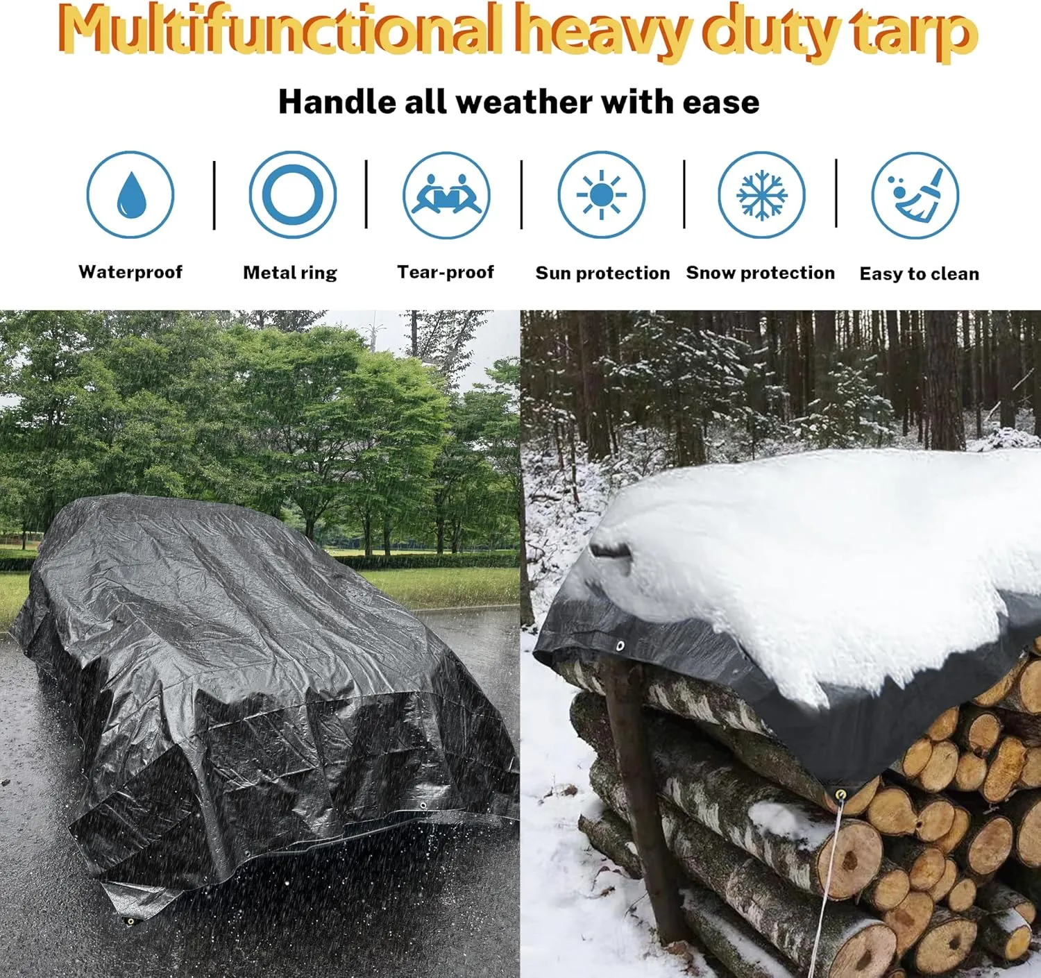 TARPAL Waterproof tarp 5x5（2Pack） Black Heavy Duty tarp 14mil polyethylene tarps Multifunctional Tarpaulin，Snow or UV Protection,Suitable for Outdoor Furniture, awnings,Roofs,Tents tarp Cover