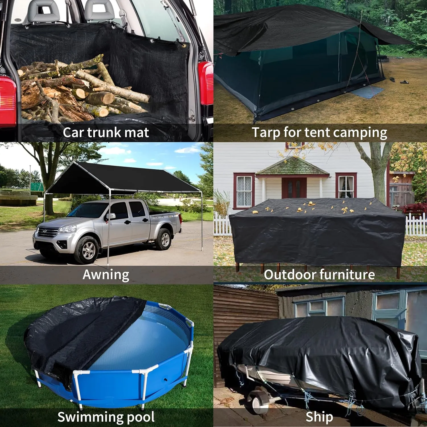 TARPAL Waterproof tarp 5x5（2Pack） Black Heavy Duty tarp 14mil polyethylene tarps Multifunctional Tarpaulin，Snow or UV Protection,Suitable for Outdoor Furniture, awnings,Roofs,Tents tarp Cover